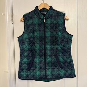 Karen Scott Sport Women Sz M Green & Navy Blue Plaid Lightweight Puffer Vest